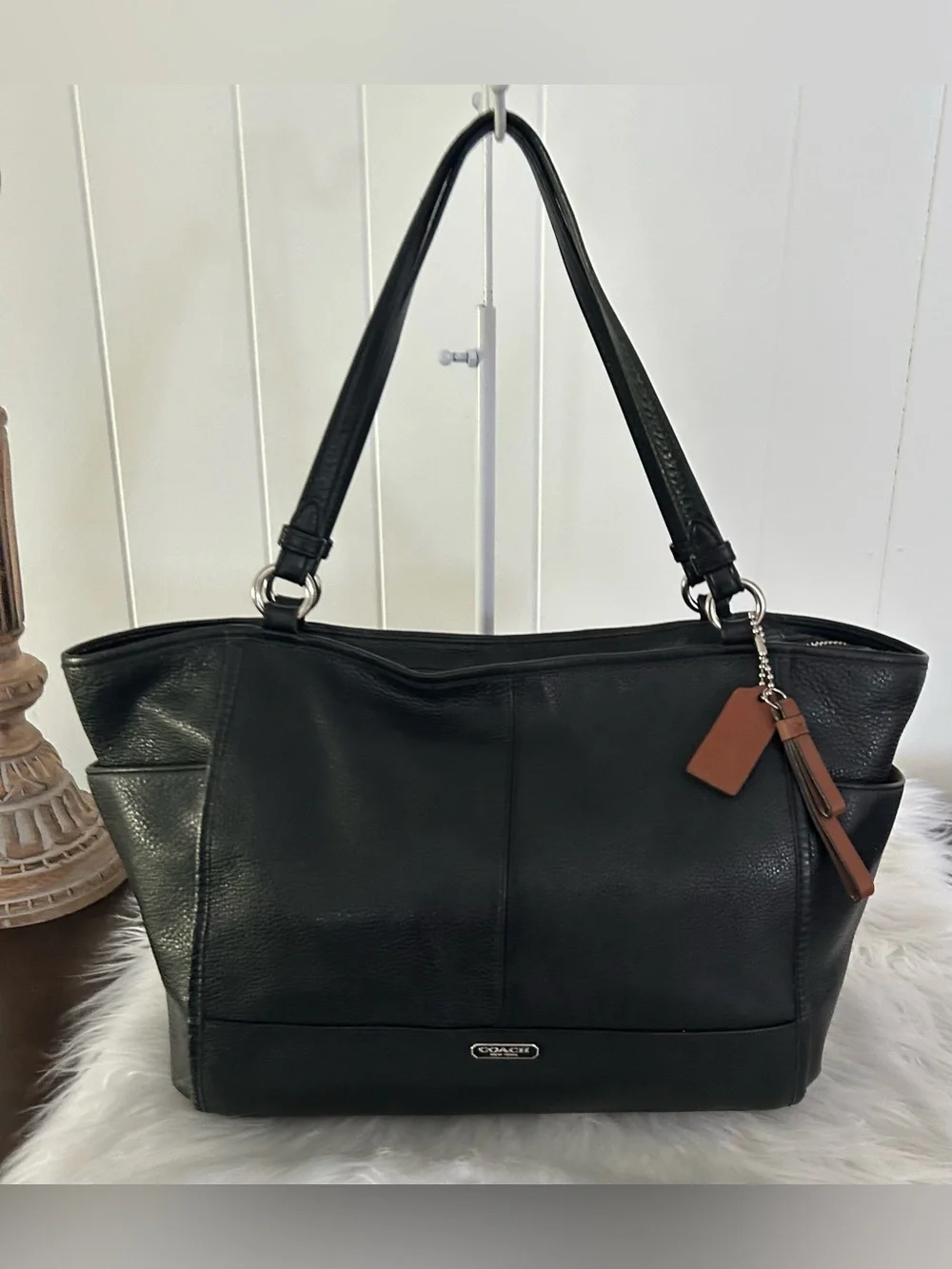 Coach Black Pebbled Leather Large Tote Shoulder Bag Work Laptop Carryall